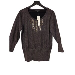 NWT‎ August Silk Embellished Sparkle Metallic Knit Sweater Top XL Gunmetal